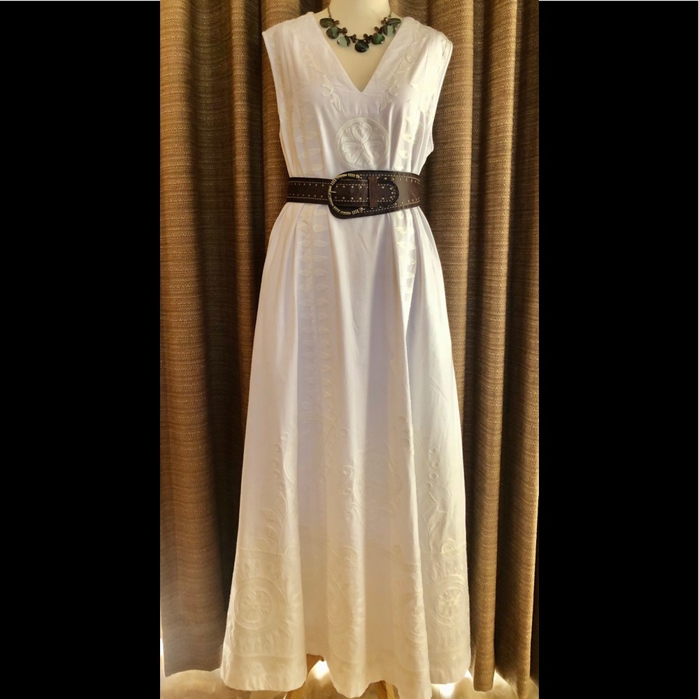 Roller rabbit isabis white linen maxi dress sz M